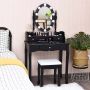Vanity table, 3 drawers with stool, Black, 75 × 143.5 × 40 cm