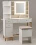 Vanity table, with HD LED mirror and pouf, white, 98 × 138.5 × 40 cm