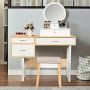 Cosmetic mirror, 2 drawers, freestanding or wall-mounted, White, 50.8 × 59.69 × 26.67 cm