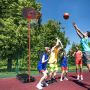 Basketball stand, 5 height positions, 2 casters, 119.38 × 45.72 × 196.85–257.81 cm