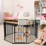 Baby Safety Gate, 6 Panels, Black/White, 122 × 120 × 74 cm