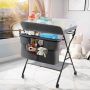 Baby changing table, 4 wheels and 5-compartment basket, 66 × 79.5 × 97–101 cm