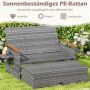 Outdoor furniture set, two-seater bench, pouf and 2 tables, Grey, 164/119 × 72–111 × 54.5–88 cm