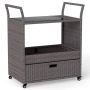 Outdoor Bar Cart, 4 Casters, 2 with Lock, 33.5 × 18.5 × 36 inches