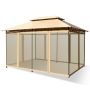 Outdoor Gazebo, With 6 Mesh Walls, Sand, 13 × 10 × 9 ft