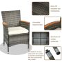 Outdoor dining set, 9 pieces, acacia wood, mixed grey PE rattan, with cushions and umbrella hole