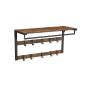 Wall rack with shelf and 10 removable hooks, vintage brown-black color