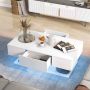 LED coffee table, 2 drawers, White, 110 × 40 × 60 cm