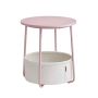 Round side table with fabric basket, pink and white
