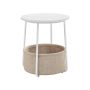 Round side table with fabric basket, white - beige