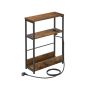 Side table with charging station 18x45x58cm., brown/black