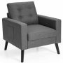 Linen Accent Chair with Wide Armrests, Dark Blue