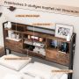 Bed, 3-tier headboard, 4 drawers, Brown, 223 × 112 × 143 cm