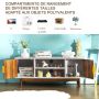 Media console with 2 cabinets and open shelves, white board and oak, for up to 127 cm TV