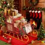 Metal Christmas Sleigh, 2 Shelves, Red/Gold, 33.5 × 16.5 × 24.5 inches