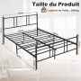 Metal platform bed frame, 10 slats, 5 support legs, Black, 207 × 140 × 101 cm