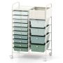Metal Drawer Cart, 14 Drawers, Green, 63.5 × 87.63 × 36.83 cm