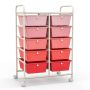 Metal Cart, 10 Drawers, Pink, 26 × 14.5 × 34 in