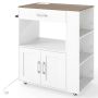 Mobile kitchen trolley, with drawer and cabinet, White, 75 × 46 × 90.5 cm
