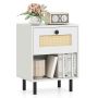 Bedside table, 1 drawer, open compartment, White/black, 40 × 52 × 30 cm
