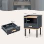 Nightstand, 1 Drawer and Open Shelf, Gray, 48.26 × 55.88 × 35.56 cm