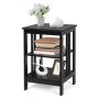 Bedside table, 3 open levels, Black, 40 × 61 × 40 cm