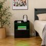 Bedside table, 3-tier, with shelf and drawer, Black, 44.5 × 50 × 40 cm