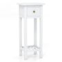 Bedside table, with drawer and shelf, White, 35.56 × 80.01 × 30.48 cm