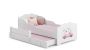 Children's double bed Anna with mattress and safety barrier 164x85x63 / 145x80x15cm, kitten