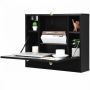 Laptop table, Foldable, with cabinet and drawer, Black, 85 × 60 × 50 cm