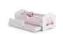 Children's double bed Fala with mattress and safety barrier 164x85x63 / 145x80x15cm, kitten