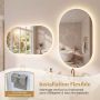 Oval bathroom mirror, frameless, 3 lighting modes, 90 × 55 cm