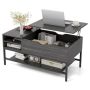 Lifting coffee table, with storage compartment and shelf, Grey/brown, 100 × 47 × 49 cm