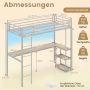 Loft bed, with LED lighting, table and shelves, Silver, 207.5 × 180 × 96 cm