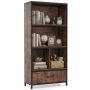 Freestanding bookshelf, 5 levels and fabric drawer, Brown and black, 68 × 151 × 30.5 cm