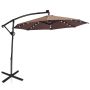 Tilt outdoor umbrella with LED lighting, 3 m, aluminum, brown