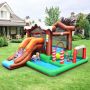 Inflatable trampoline with slide and climbing wall, 480 W, bright