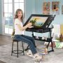 Adjustable drafting table, with stool and 2 drawers, 119 × 60 × 73–98 cm