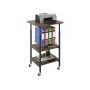 Adjustable height printer cart with shelves and lockable casters, brown