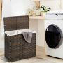 Laundry bin, 110 l, 3 compartments, Brown, 66 × 61.5 × 33 cm