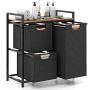 Laundry basket, 3 removable bags, Black/brown, 66.04 × 33.02 × 72.39 cm