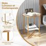 Side table, 2-tier, White and gold, 50 × 60 × 50 cm