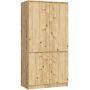 Шкаф AKORD Furniture Factory S90, 4 дверцы и 4 полки, коричневый, 90 × 180 × 51 см