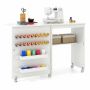 Folding sewing cabinet with 2 storage trays and 5 lockable casters, white