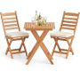 Foldable outdoor furniture set with soft seat cushions, acacia, natural wood