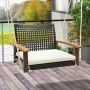 Swing with padded cushion and hanging ropes, acacia wood, white