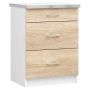 Kitchen cabinet NORE Lima S60 with 3 drawers, white/oak color