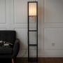 Grīdas lampa ar plauktiem, 3 plaukti, Balta/melna, 26 × 160 × 26 cm