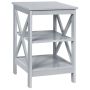 Three-tier bedside table with X-shaped design, gray