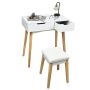 Dressing table with a folding mirror and a soft stool, white